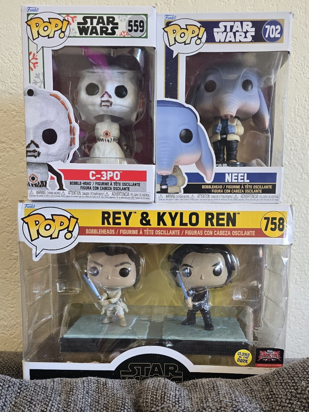 Funko Pop! Star Wars Rey & Kylo Ren Two-Pack, Neel And C3P0